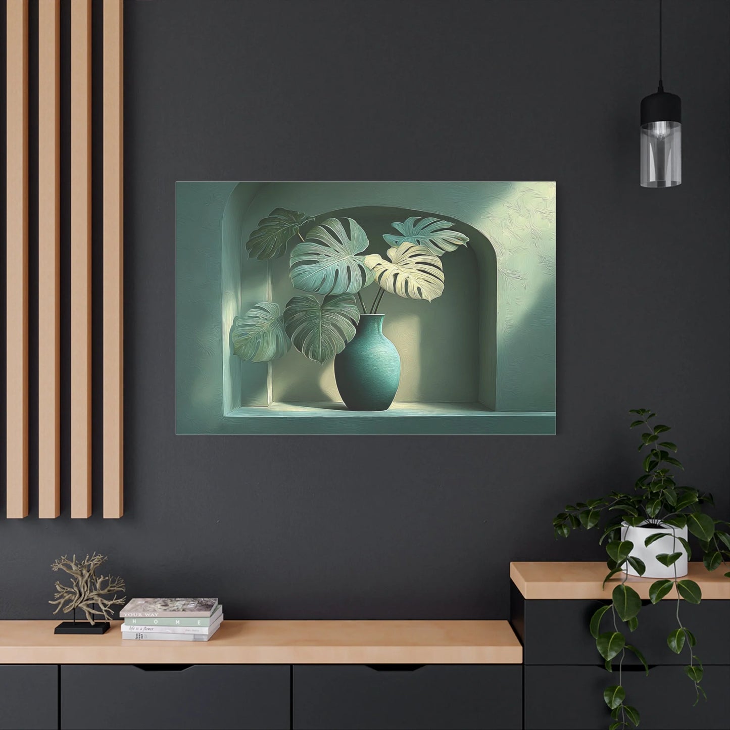 Tableau Vert Sauge Foncé - Monstera dans la Niche — Art Virtuoso