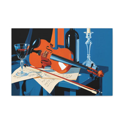 Tableau Nature Morte Violon Partition Vin - Accord du Soir - vue mur blanc minimaliste
