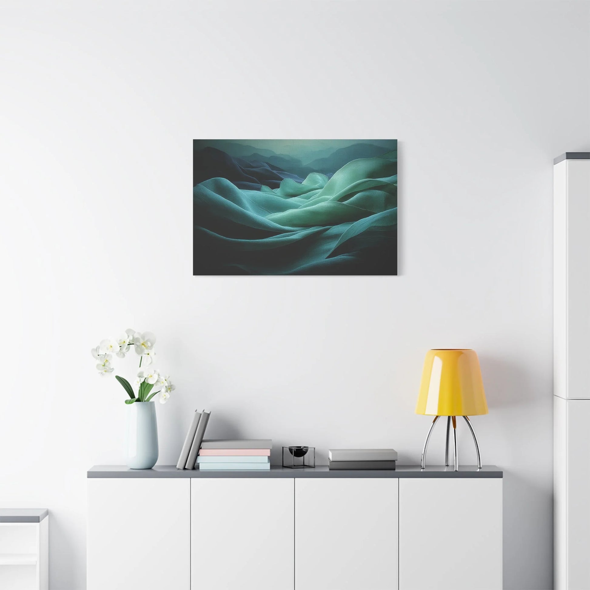 Tableau Tableau abstrait textile vert sauge ambiance contemporaine