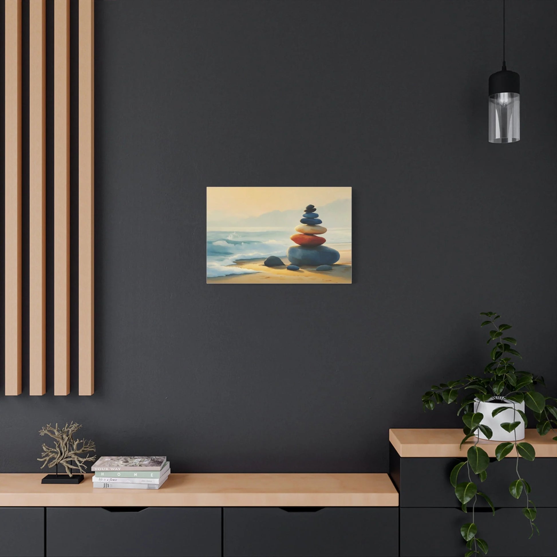 Tableau Détail des galets polychromes en équilibre