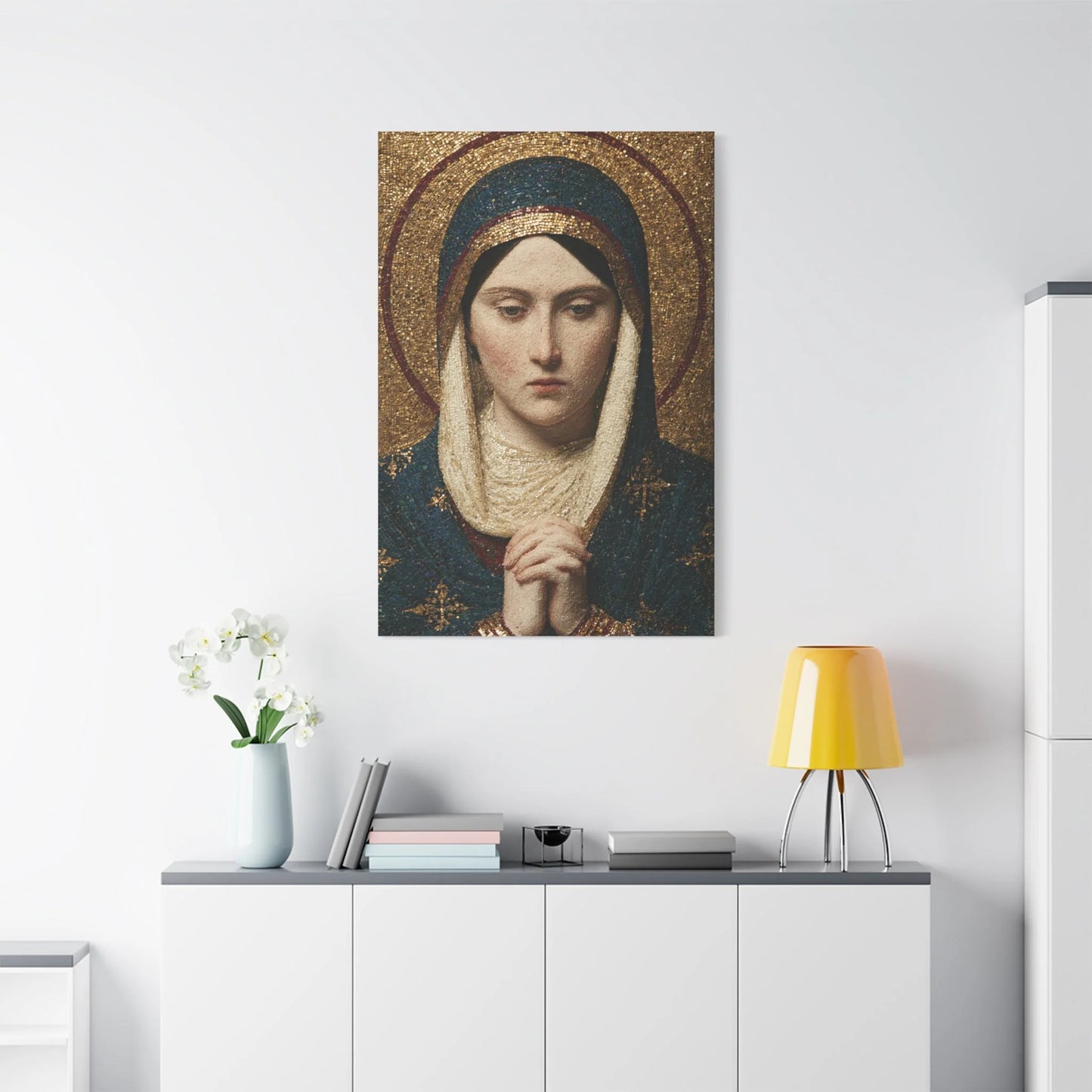 Tableau en Mosaïque Byzantine Ravenne Dorée - Lumière d’Icône - vue mur grande hauteur