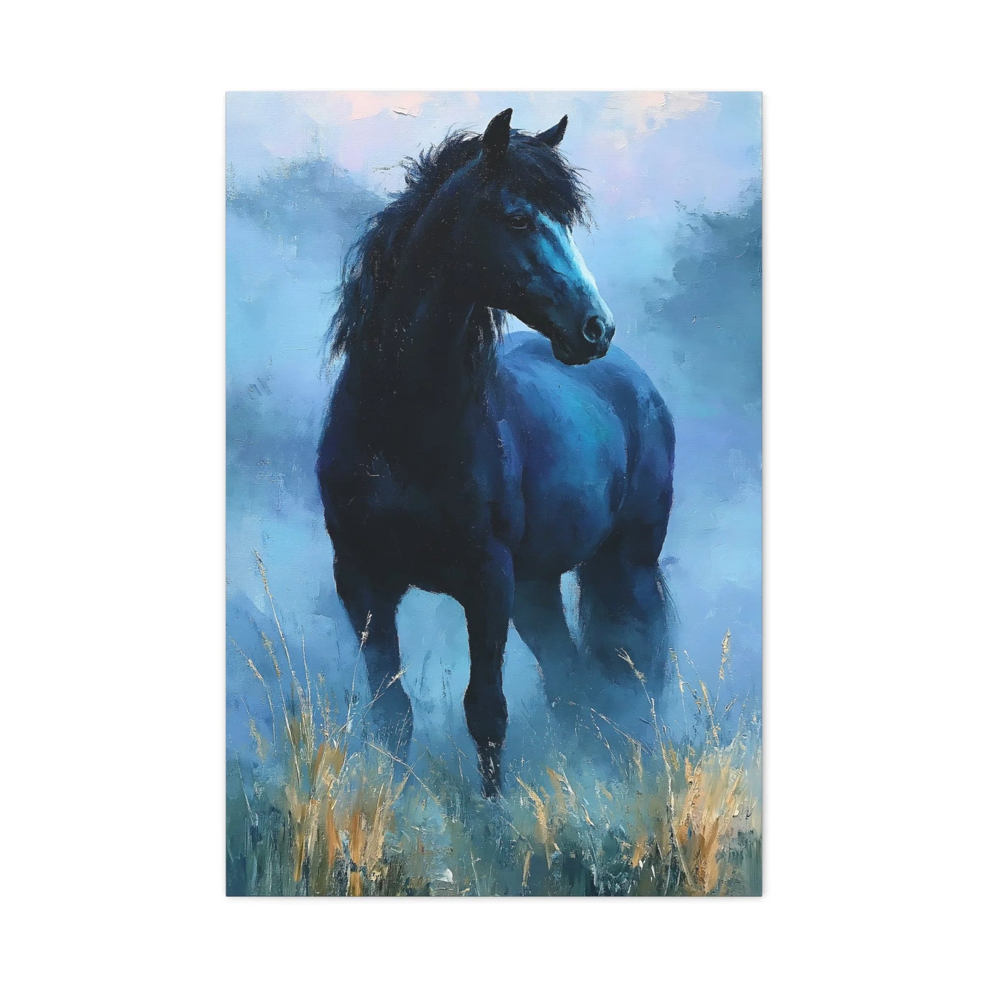 Cheval bleu accroché dans une chambre apaisée