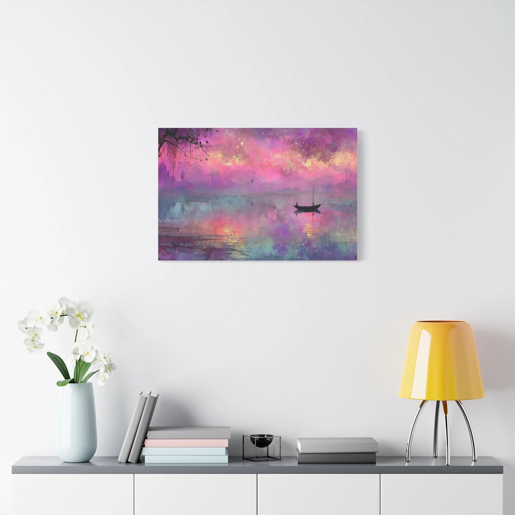 Tableau Crépuscule violet format horizontal grand pan de mur