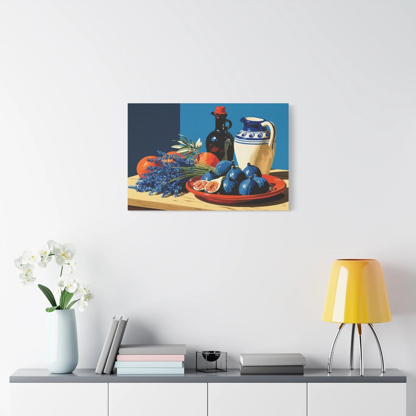 Tableau Nature Morte Figues Lavande Terracotta - Midi Parfumé - grand format salon spacieux