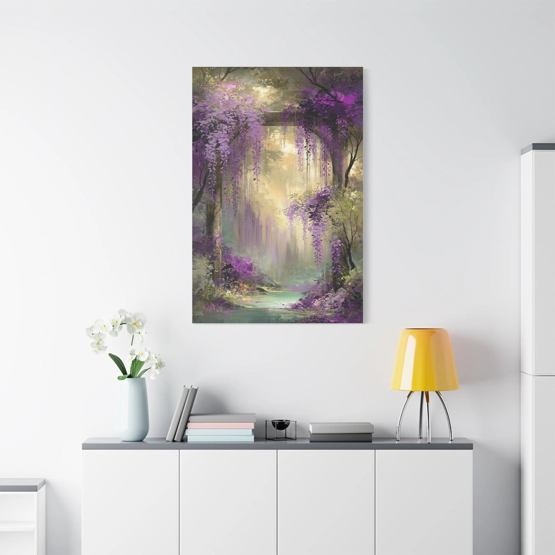 Tableau Glycine violet dans un salon contemporain