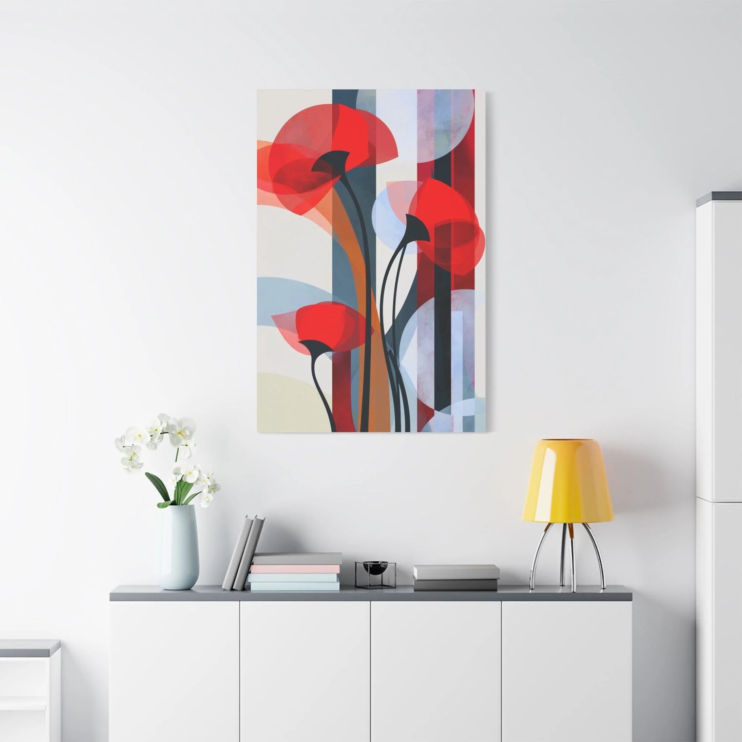 Tableau Coquelicot Minimaliste - Design Scandinave - vue mur grande hauteur