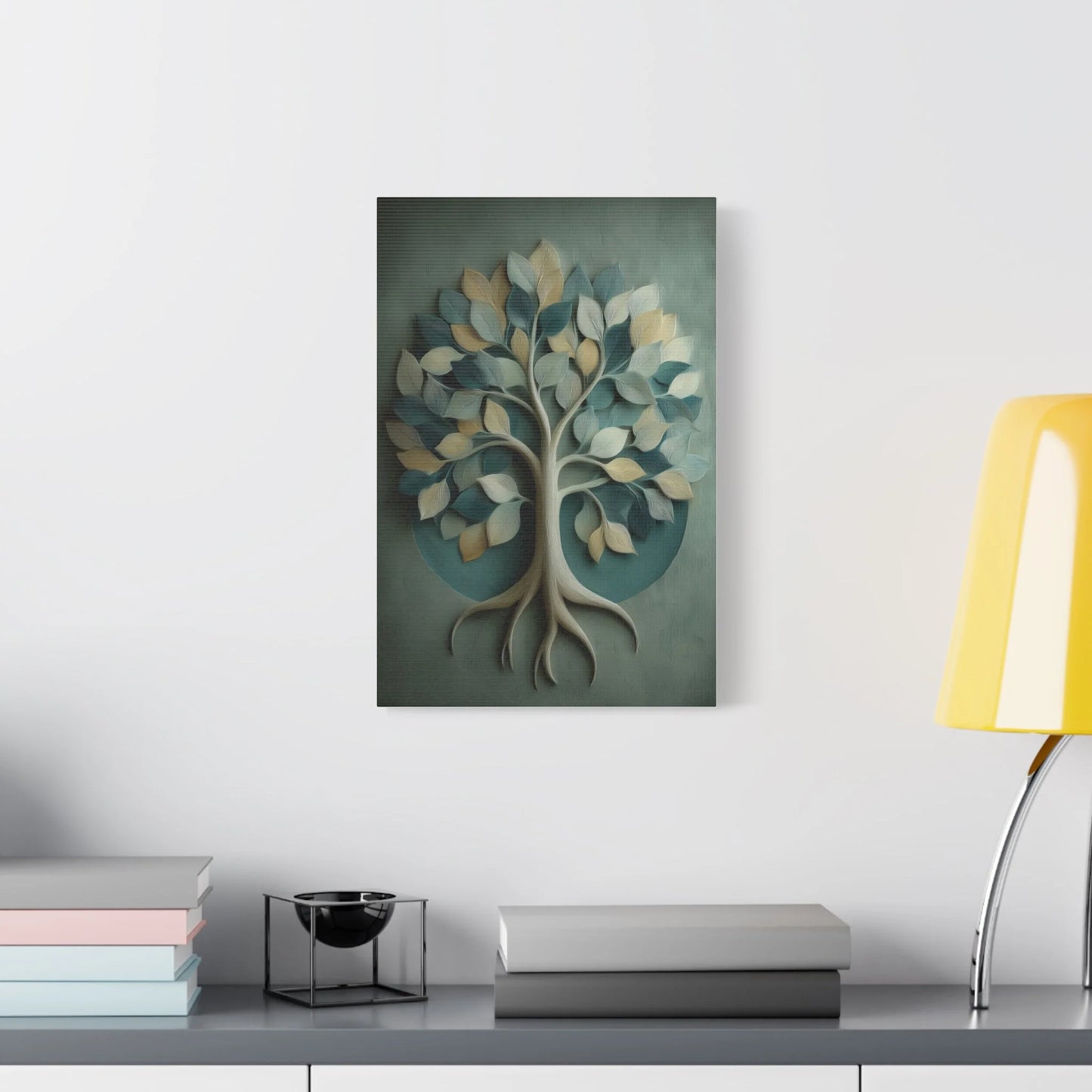 Tableau Arbre de vie vert sauge dans un cabinet de soins
