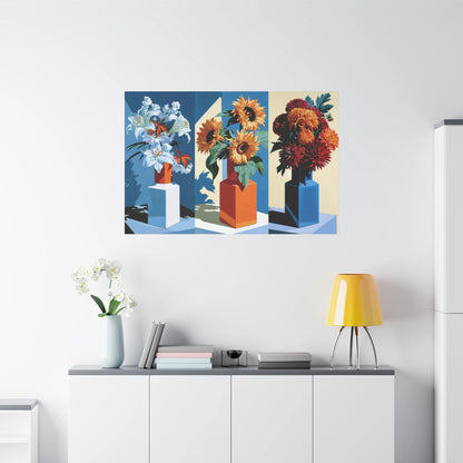 Tableau Nature Morte Triptyque Bouquet Saisons - Fleurs du Temps - vue mur grande hauteur