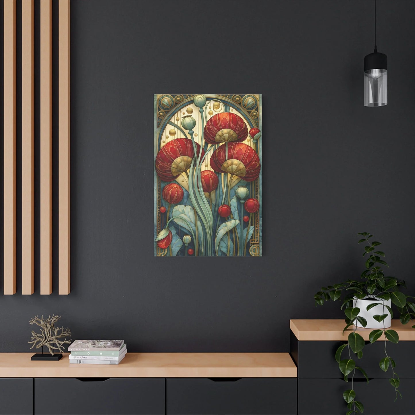 Tableau Coquelicots Art Nouveau - Hommage à Mucha - format XXL pièce de réception