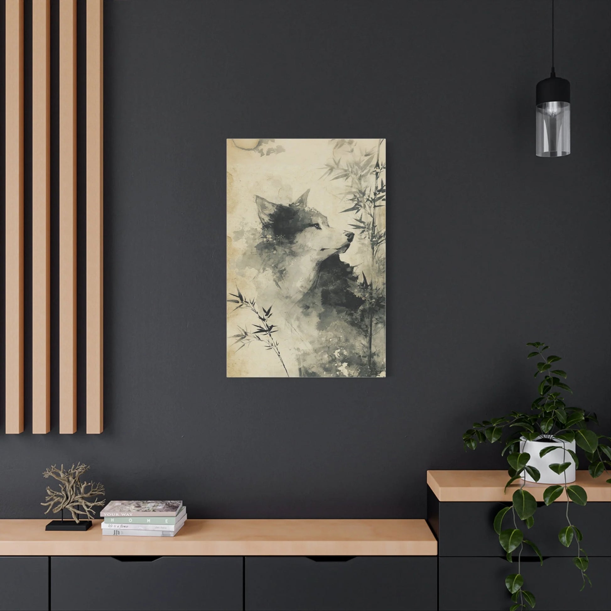 Tableau Loup Sumi-e - Encre du Mont Fuji - format XXL pièce de réception