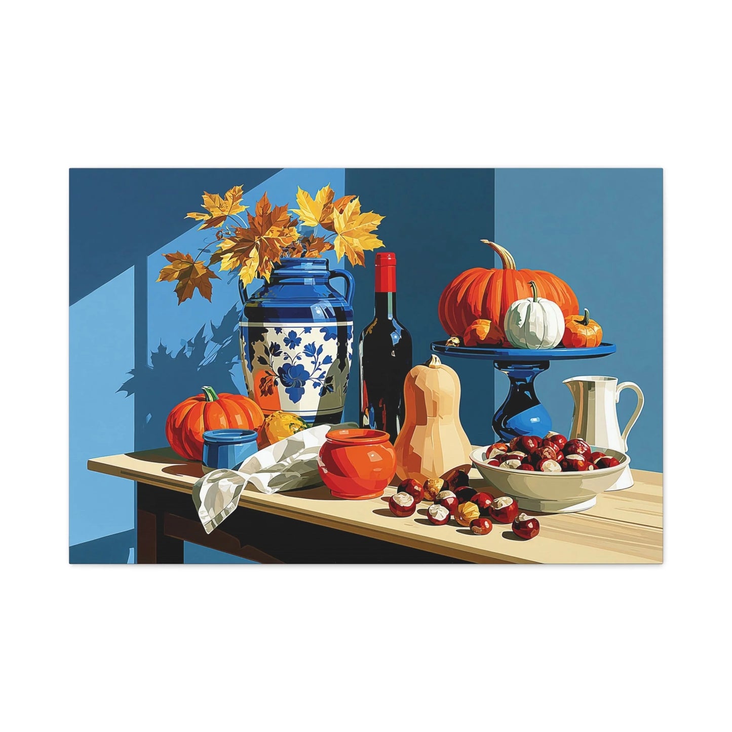 Tableau Nature Morte Automne Courges Châtaignes - Récolte Ambrée - ambiance bureau créatif