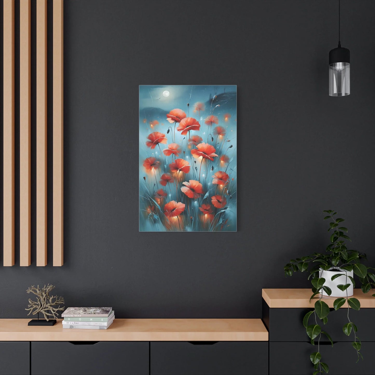 Tableau Coquelicots de Nuit - Clair de Lune - format XXL pièce de réception