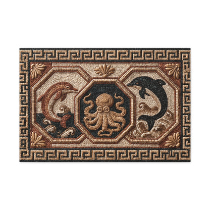 Tableau en Mosaïque Grecque Géométrique - Méandres d’Azur - intégration salon scandinave