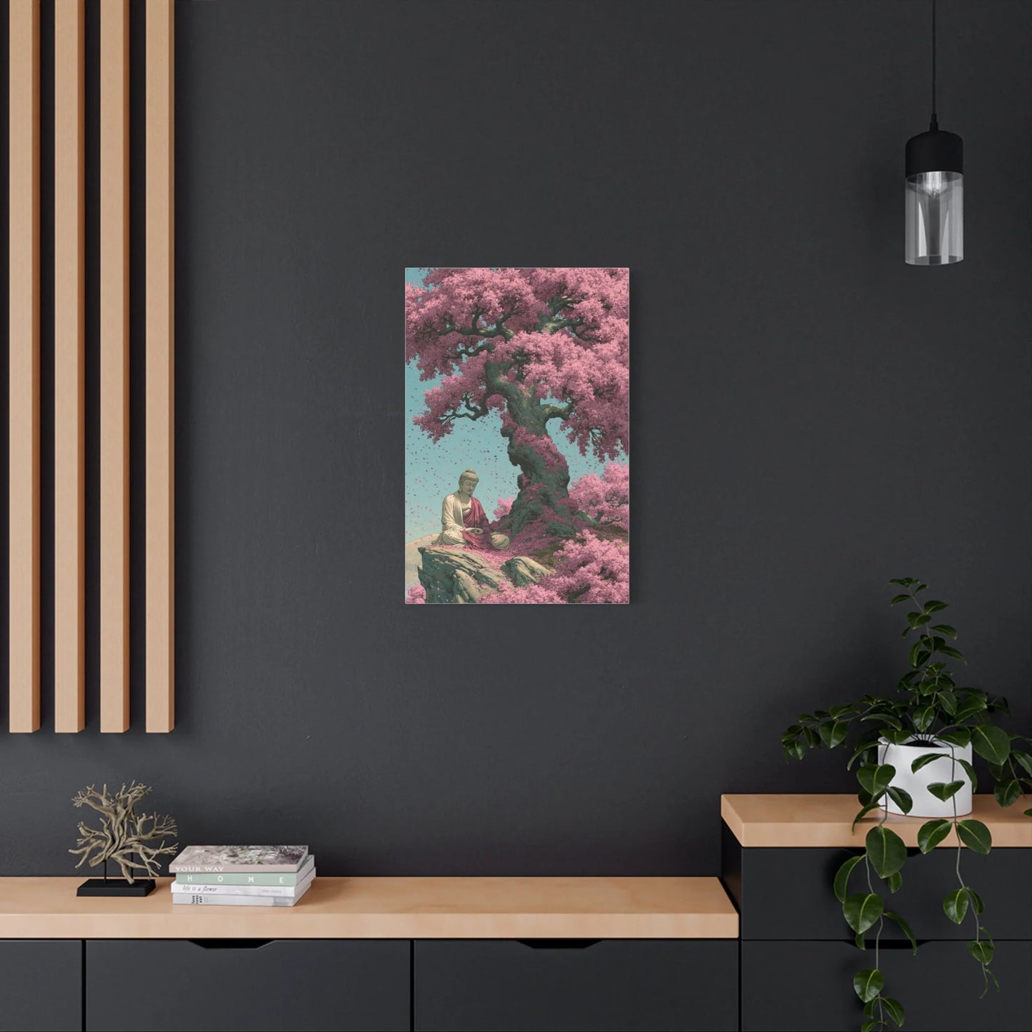 Tableau Bouddha Sakura - Cerisier en Fleurs Japonais - vue intérieur architecte