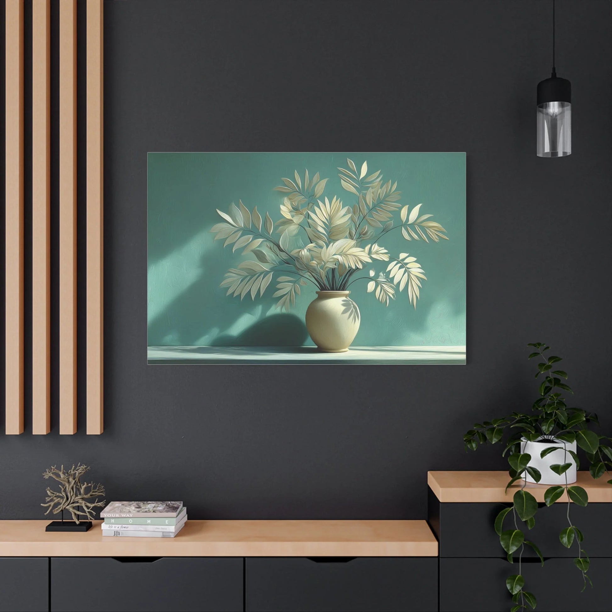 Tableau Vert Sauge Clair - Feuillages Ivoire — Art Virtuoso
