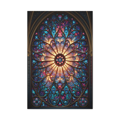 Tableau en Mosaïque Vitrail Gothique Rosace - Lumière Sacrée - intégration salon scandinave