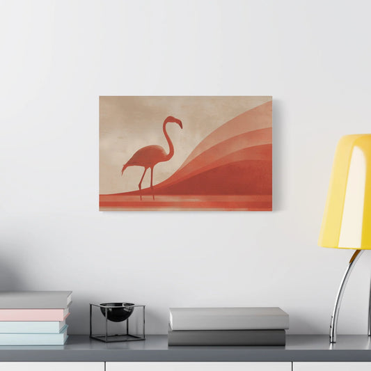 Tableau contemporain flamant terracotta dans un salon scandinave