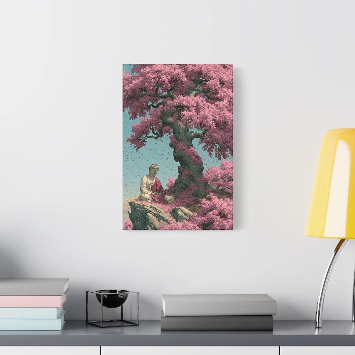 Tableau Bouddha Sakura - Cerisier en Fleurs Japonais - décor salon contemporain bois