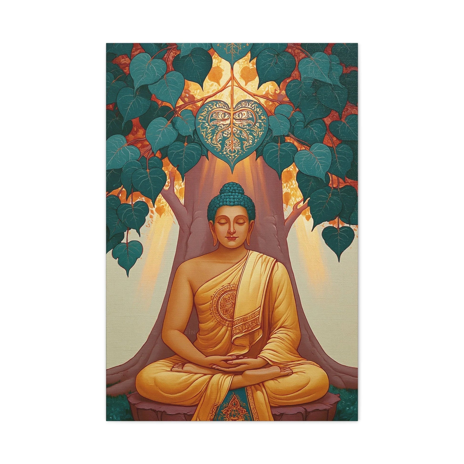 Tableau Bouddha sous l'Arbre Bodhi - Éveil de Bodh Gaya - ambiance bureau créatif