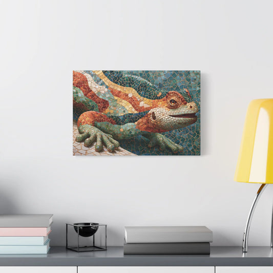 Tableau en Mosaïque Trencadís Gaudí Salamandre - Parc Güell - décor salon contemporain bois