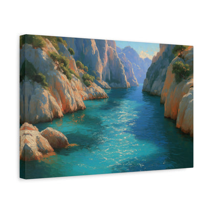 Calanques mediterraneennes avec falaises rocheuses pins et eau turquoise - Art Virtuoso - vue 6/20