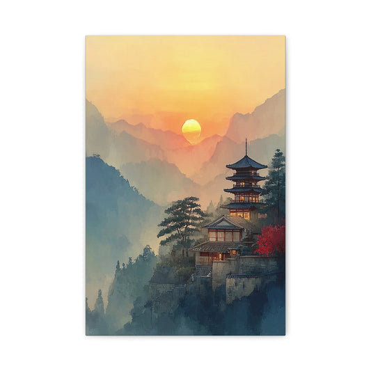 Tableau Pagode Zen - Soleil Couchant sur le Temple