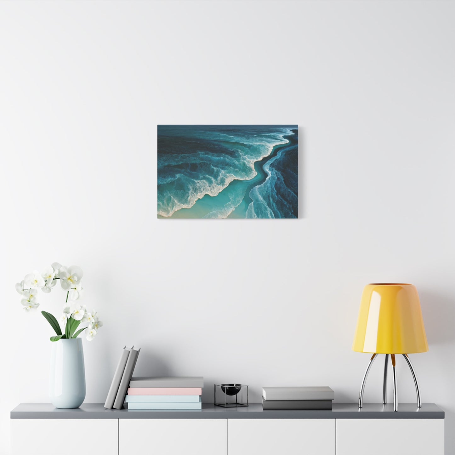 Courants turquoise abstraits vus du ciel avec dentelles d ecume blanche - Art Virtuoso - vue 10/20