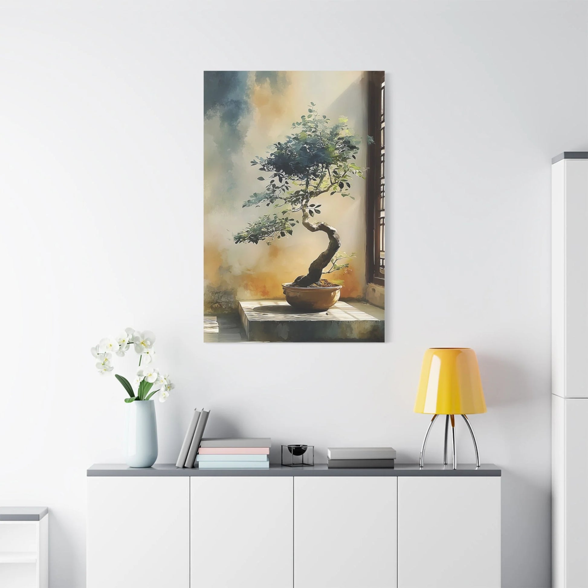 Tableau Bonsaï zen dans un salon contemporain