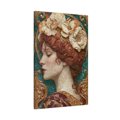 Tableau en Mosaïque Art Nouveau Femme Fleurie - Couronne Mucha - décor mural panoramique