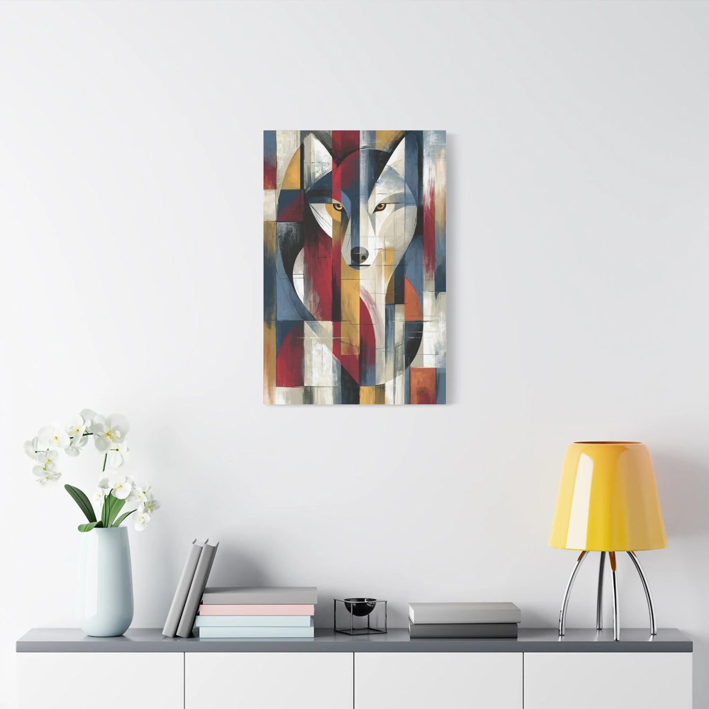 Tableau Loup Cubiste - Éclats Géométriques - grand format salon spacieux