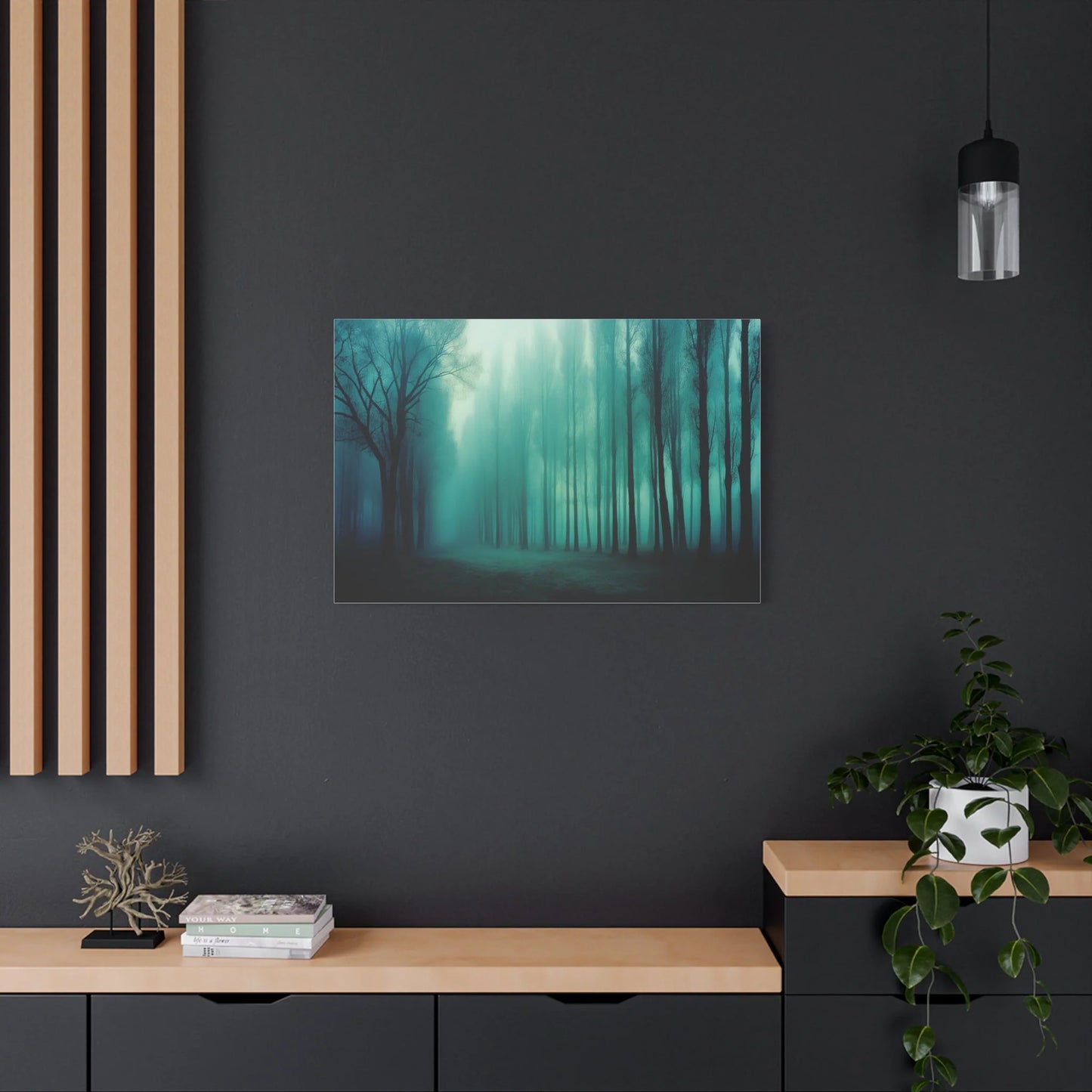 Tableau Sous-bois vert sauge atmosphère nordique