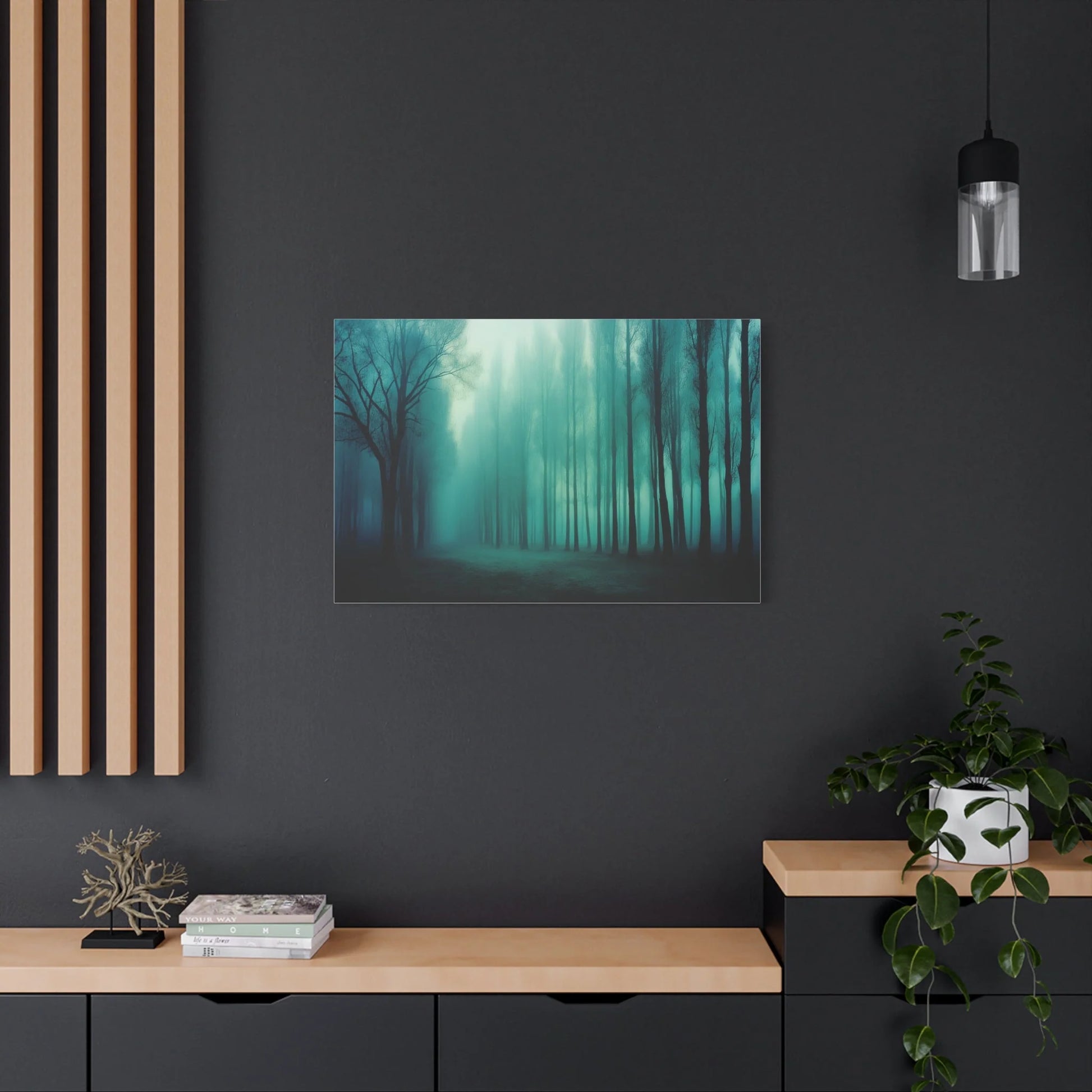 Tableau Sous-bois vert sauge atmosphère nordique