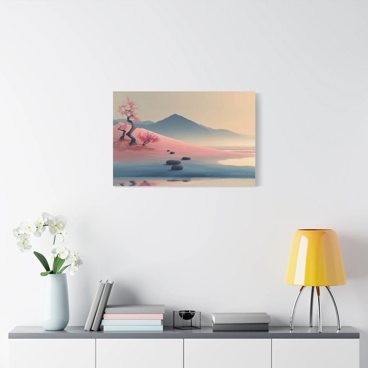 Tableau Rose zen format horizontal grand pan de mur