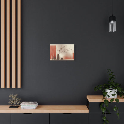 Tableau toile branches stylisées — palette rouge brique et ocre