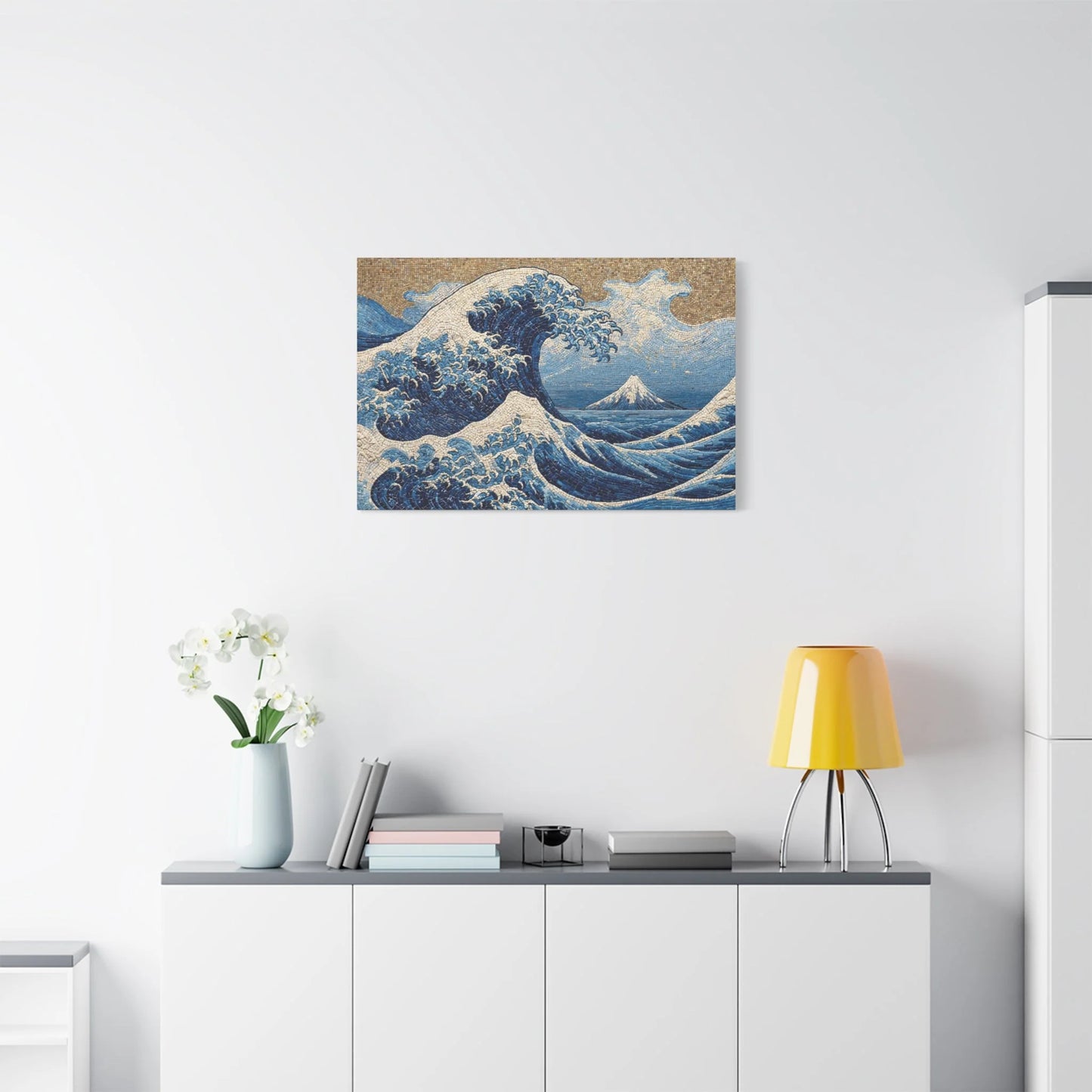 Tableau en Mosaïque Vague Hokusai - Écume de Tesselles - ambiance loft haut de plafond
