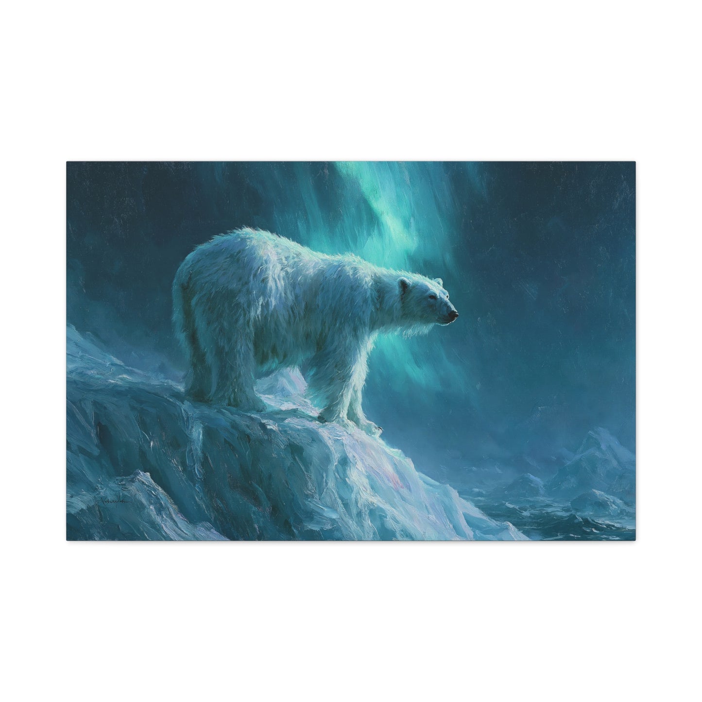 Tableau Ours Polaire Aurore Boréale - Lumière du Grand Nord - format XL