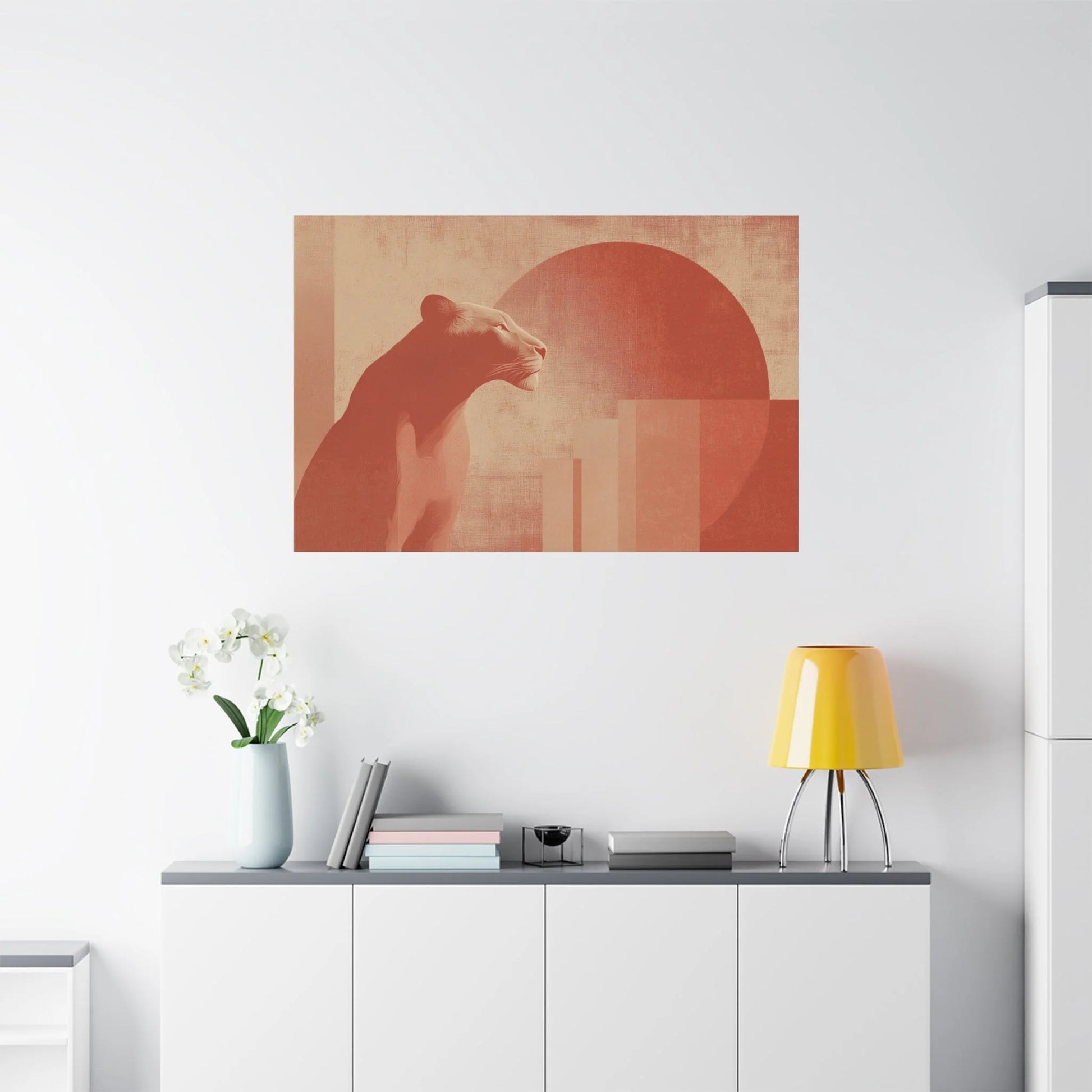 Tableau décoration murale terracotta — lion stylisé format horizontal