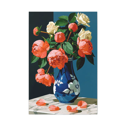 Tableau Nature Morte Pivoines Roses Romantiques - Bouquet Tendre - ambiance bureau créatif
