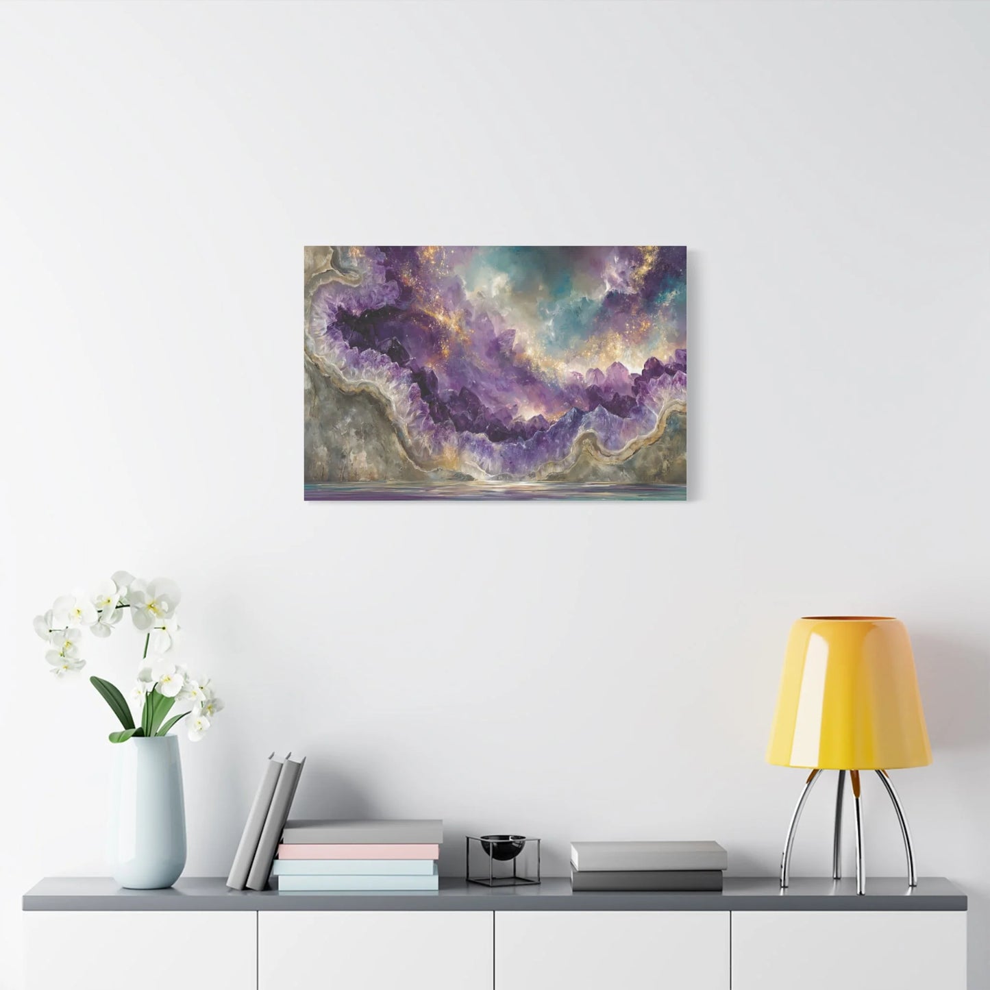 Tableau Améthyste violet format horizontal mur d'envergure