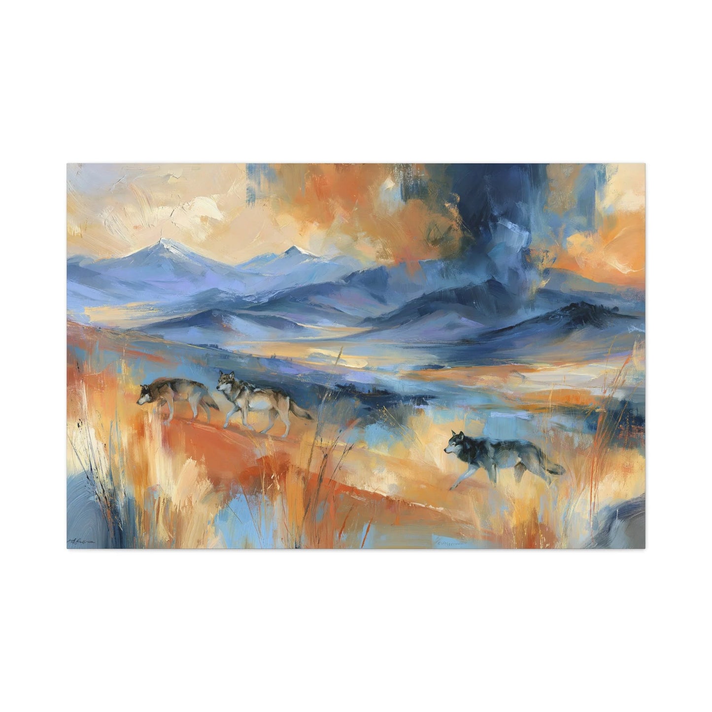 Tableau Meute de Loups - Panorama de Montagne - mise en scène entrée moderne