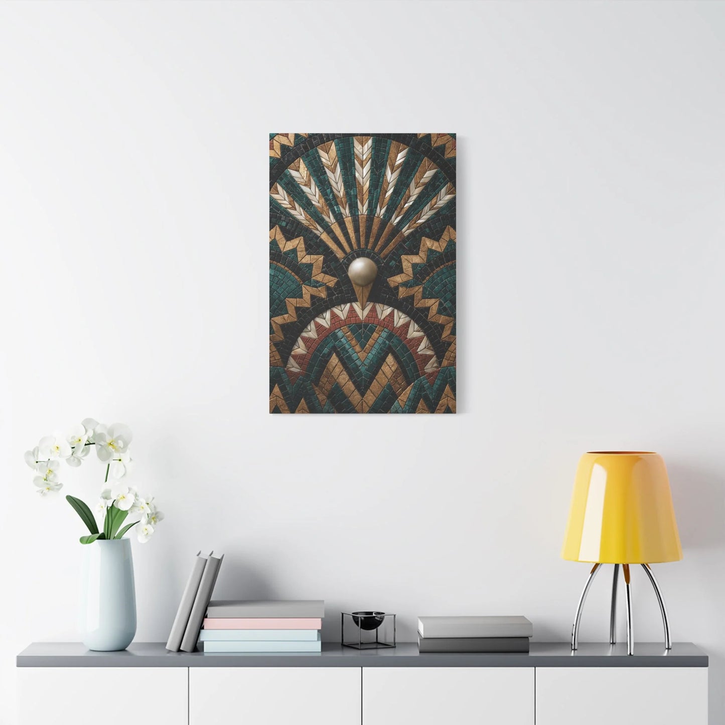 Tableau en Mosaïque Art Déco Éventail - Symétrie Dorée - grand format salon spacieux
