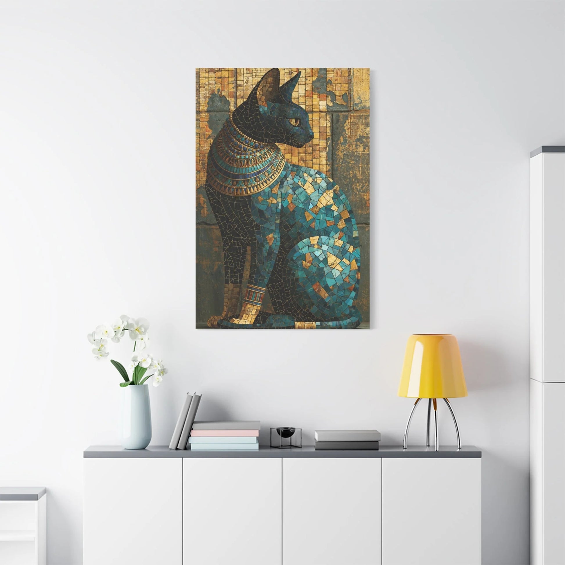 Tableau en Mosaïque Chat Égyptien Bastet - Gardienne du Nil - vue mur grande hauteur