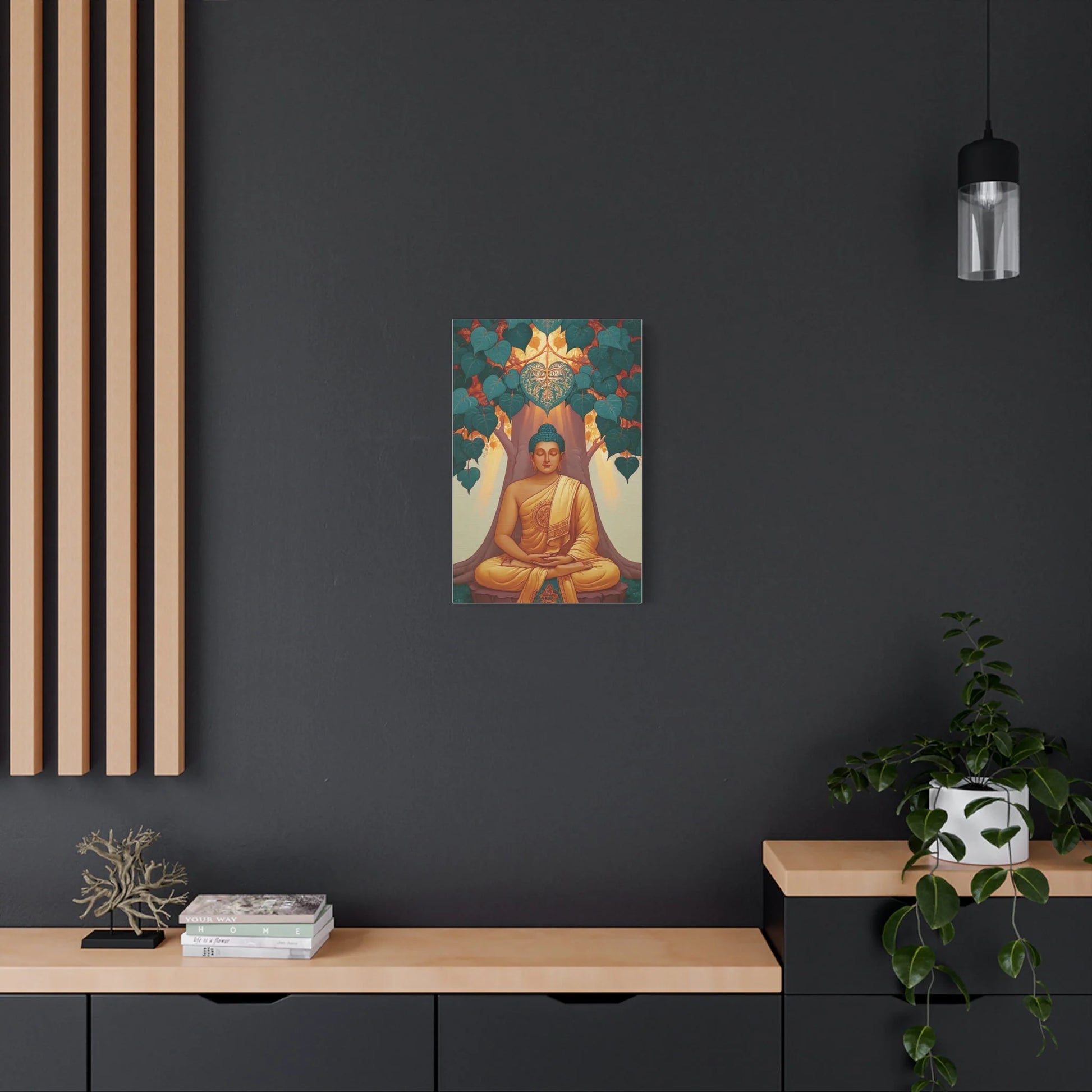 Tableau Bouddha sous l'Arbre Bodhi - Éveil de Bodh Gaya - décor pièce à vivre lumineuse