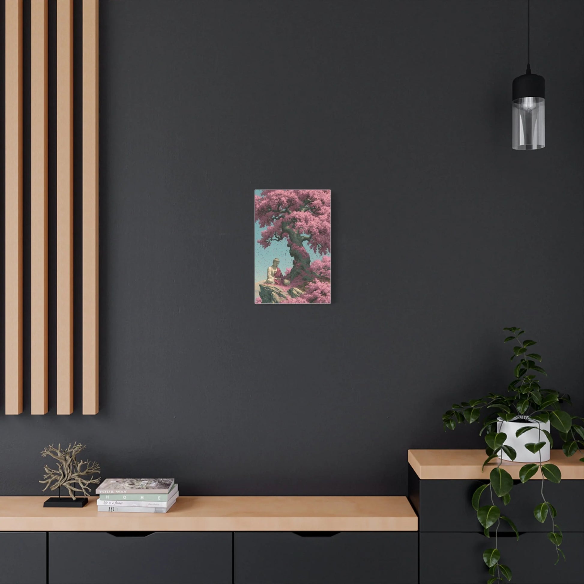 Tableau Bouddha Sakura - Cerisier en Fleurs Japonais - vue mur béton ciré