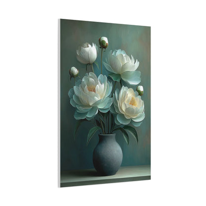 Tableau Pivoines vert sauge esprit floral moderne
