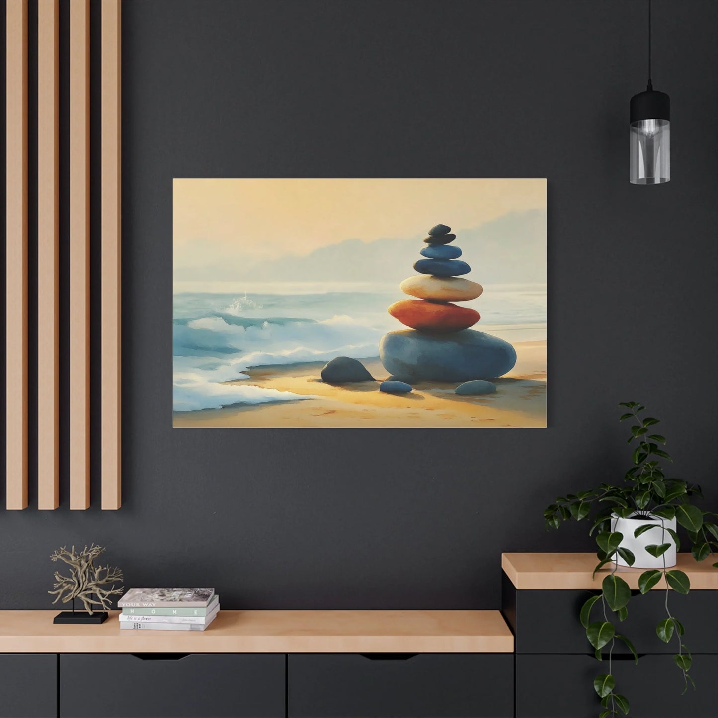 Tableau Cairn Zen - Pierres au Crépuscule — Art Virtuoso