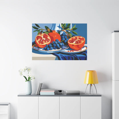 Tableau Nature Morte Vaisselle Dorée Grenade - Table Précieuse - vue mur grande hauteur