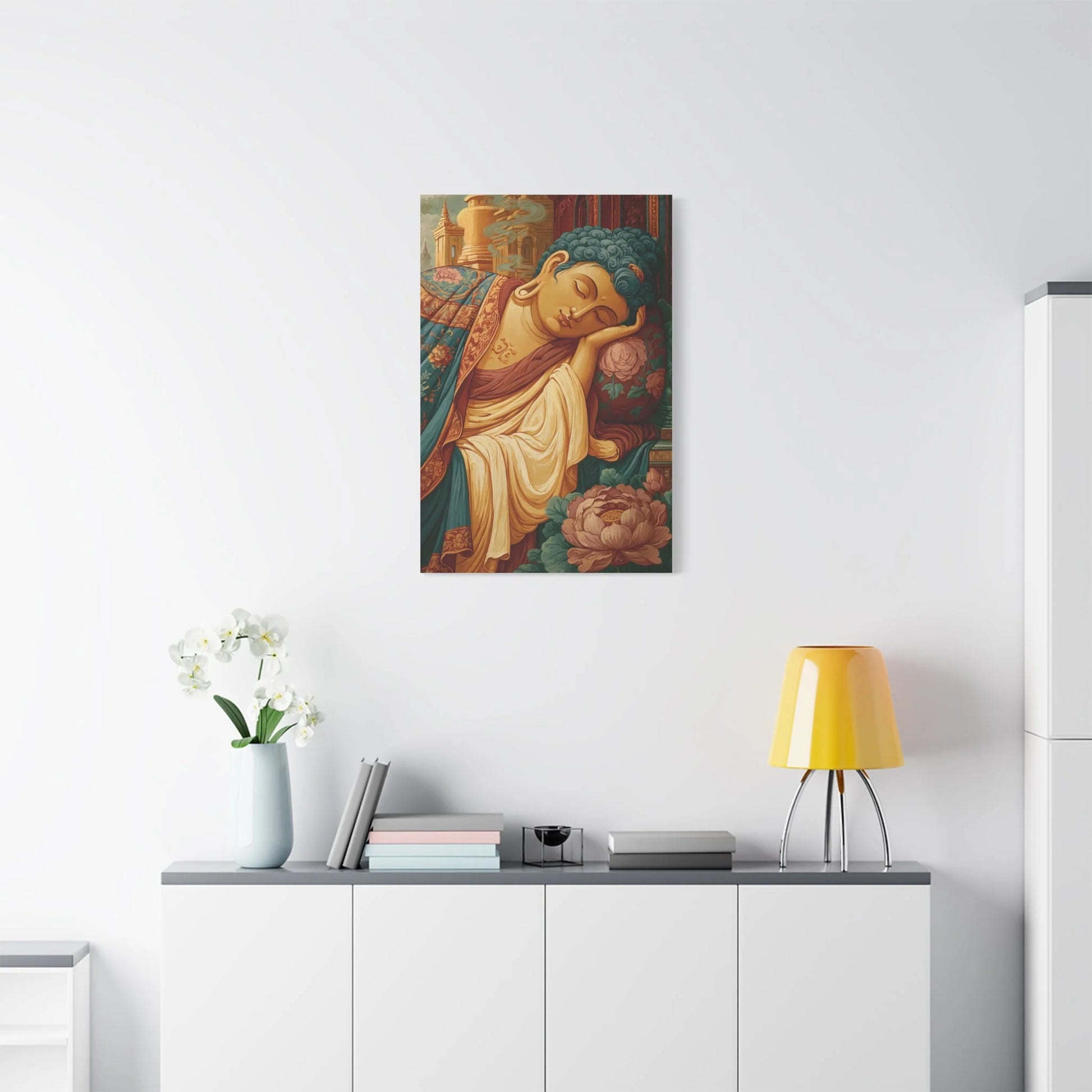 Tableau Bouddha Couché - Paix du Parinirvāna - ambiance loft haut de plafond