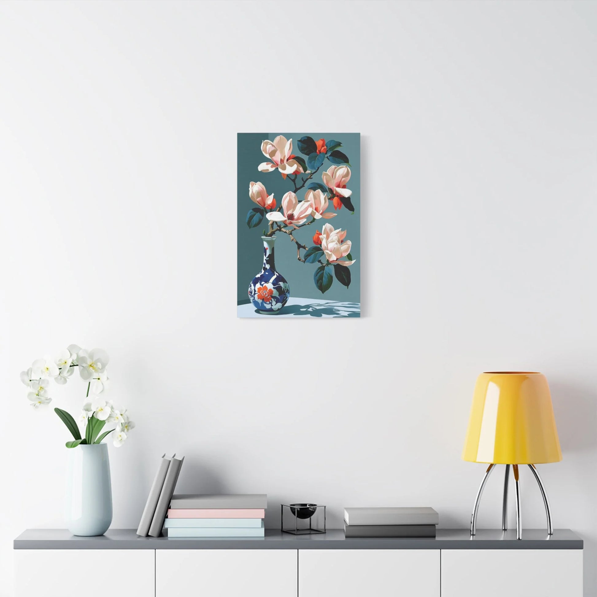 Tableau Nature Morte Magnolia Japonais - Branche en Silence - ambiance chambre adulte