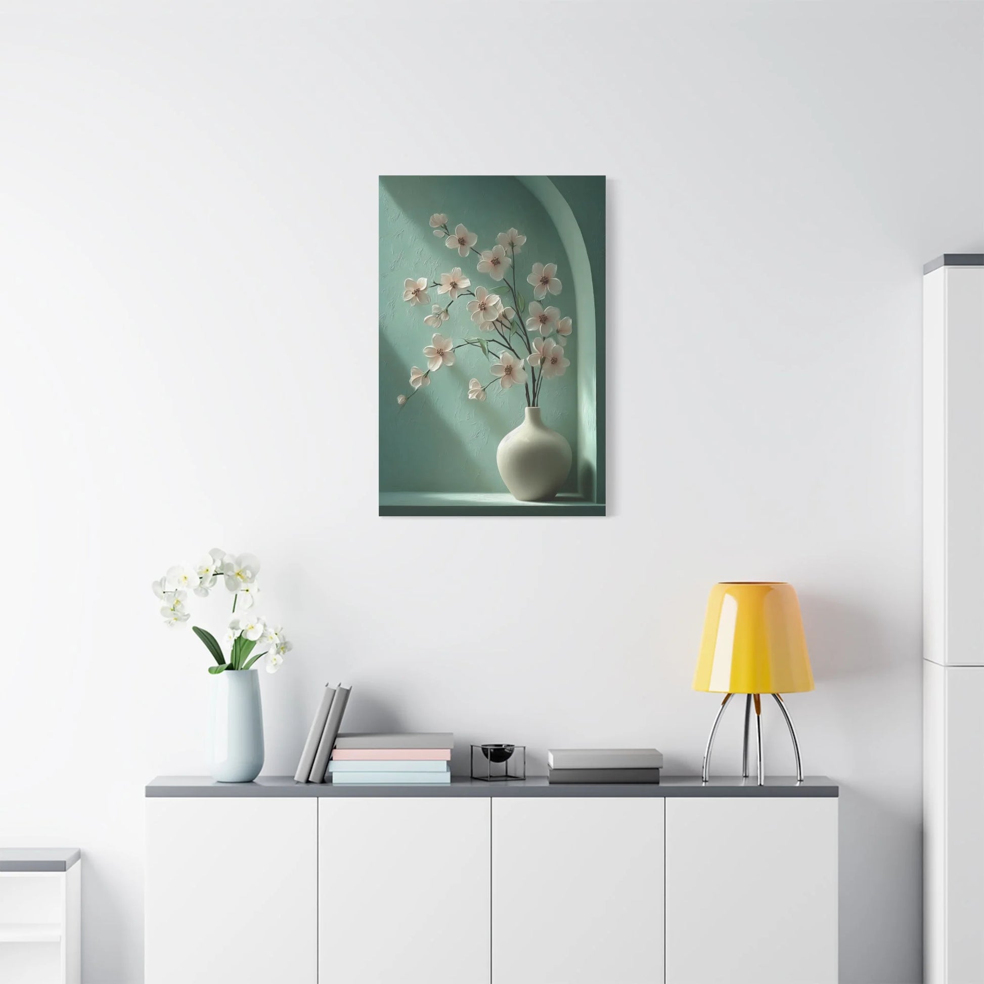 Tableau Tableau cerisier vert sauge ambiance romantique apaisée